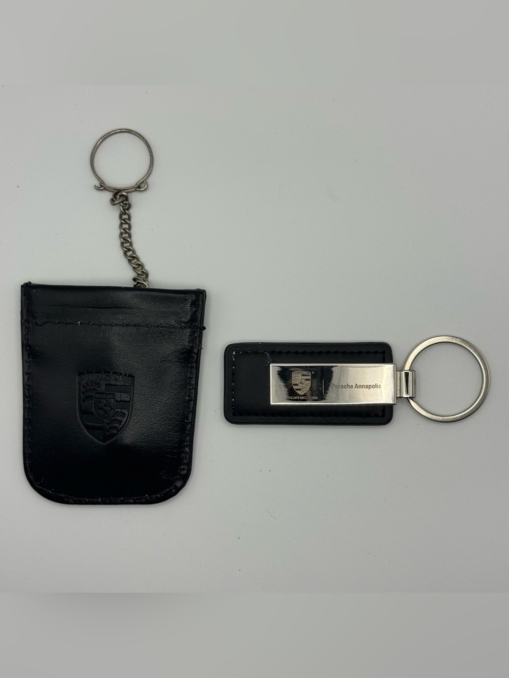 Vintage Porsche 911 Leather Key Pouch Case Crest+Porsche Annapolis Keychain NOS